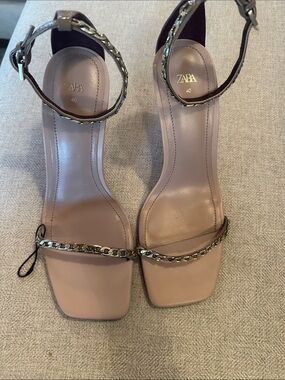 ZARA Nude Beige Chain-Strap Heel Sandals